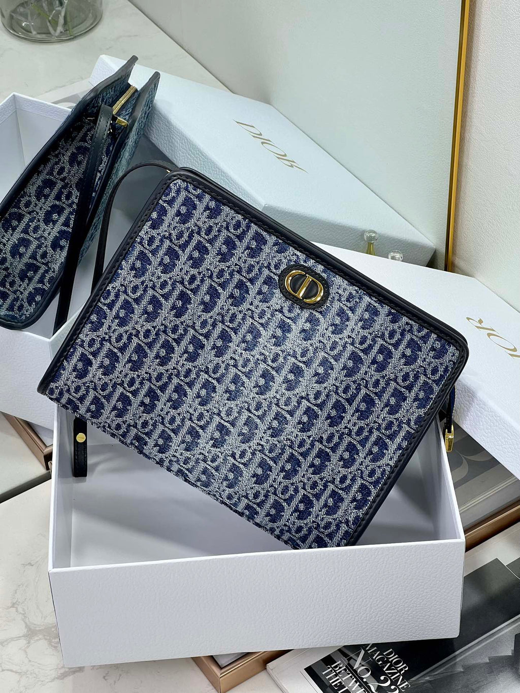 DIOR BOOK TOTE 26 IN BLUE MONOGRAM OBLIQUE JACQUARD