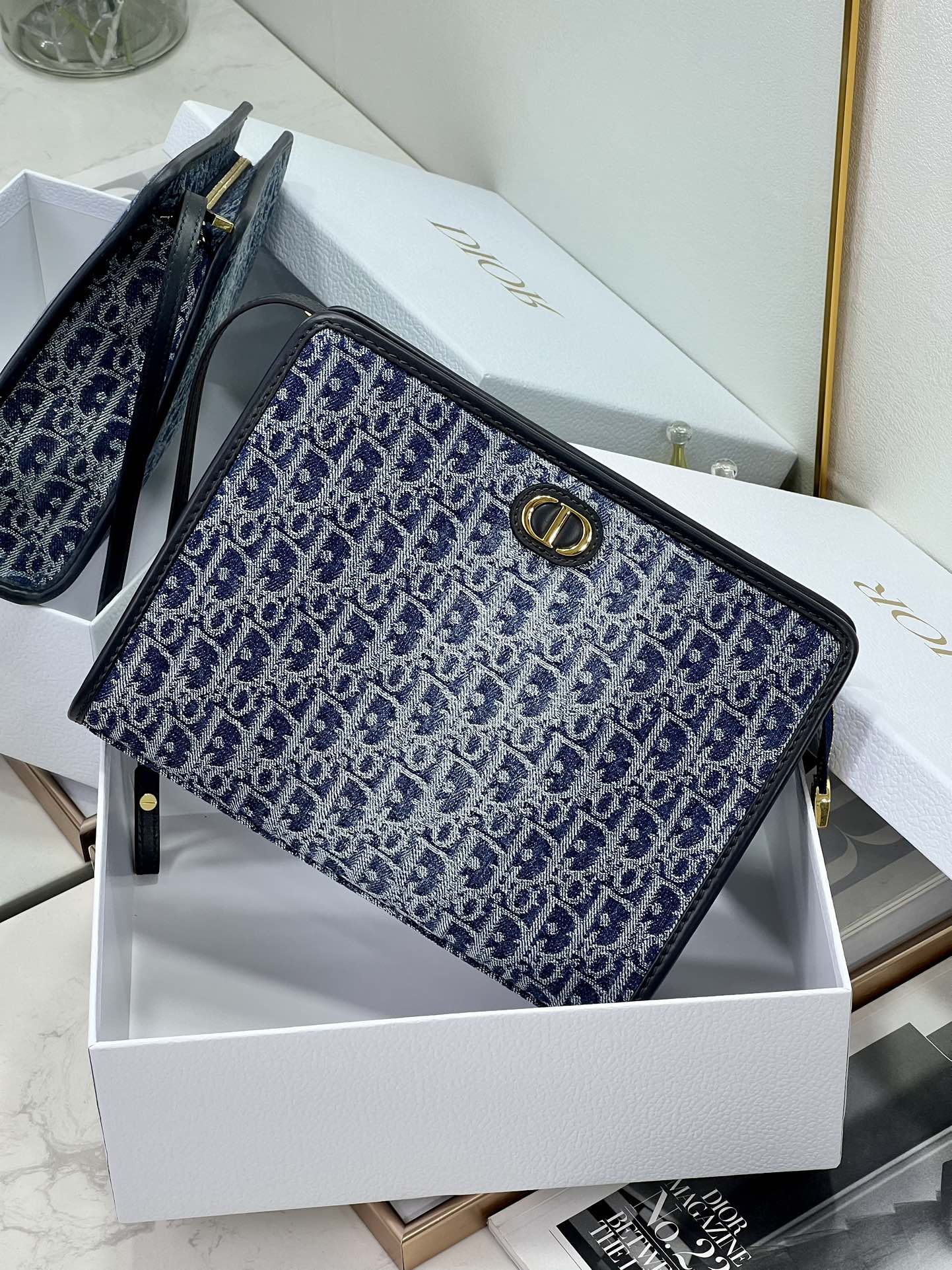 DIOR BOOK TOTE 26 IN BLUE MONOGRAM OBLIQUE JACQUARD