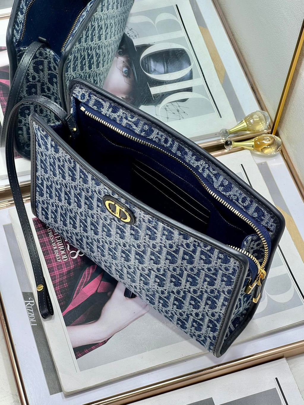 DIOR BOOK TOTE 26 IN BLUE MONOGRAM OBLIQUE JACQUARD