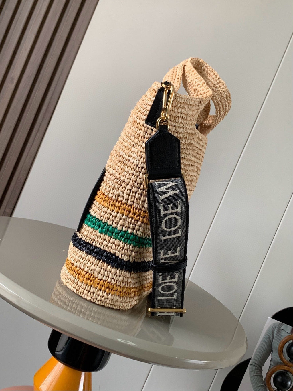 LOEWE LOE 30 SLIT BAG IN COLORFUL RAFFIA AND CALFSKIN
