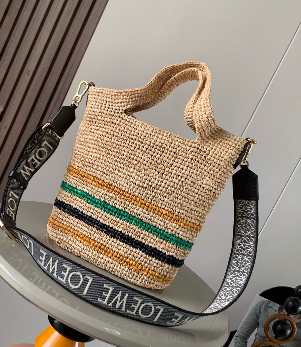 LOEWE LOE 30 SLIT BAG IN COLORFUL RAFFIA AND CALFSKIN