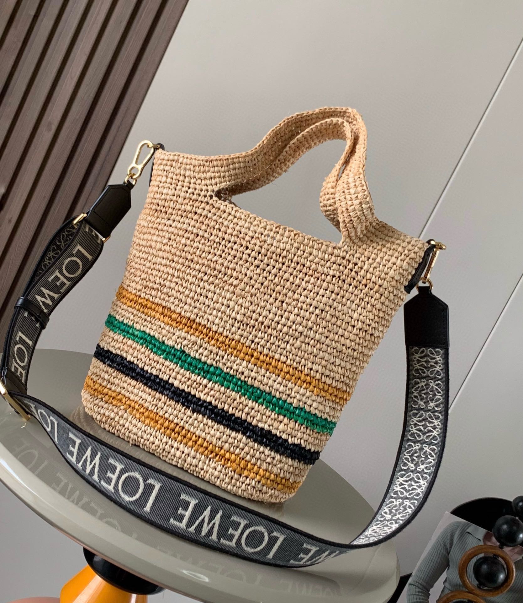 LOEWE LOE 30 SLIT BAG IN COLORFUL RAFFIA AND CALFSKIN