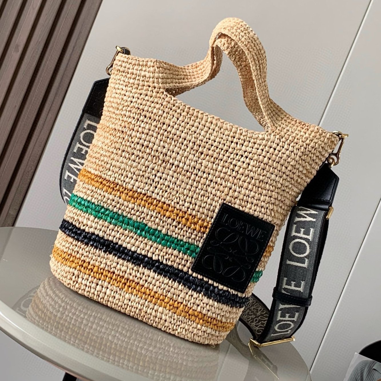 LOEWE LOE 30 SLIT BAG IN COLORFUL RAFFIA AND CALFSKIN