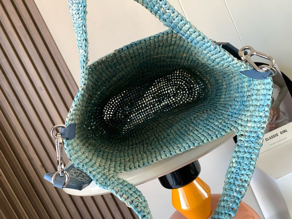 LOEWE LOE 30 SLIT BAG IN DENIM BLUE RAFFIA AND CALFSKIN