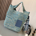 LOEWE LOE 30 SLIT BAG IN DENIM BLUE RAFFIA AND CALFSKIN