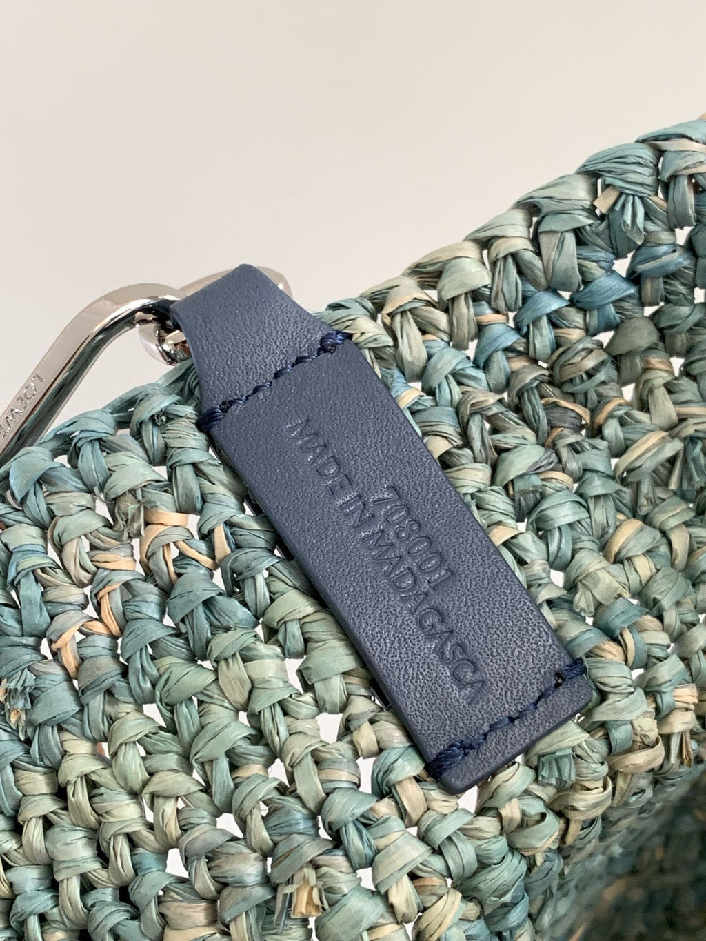 LOEWE LOE 30 SLIT BAG IN DENIM BLUE RAFFIA AND CALFSKIN