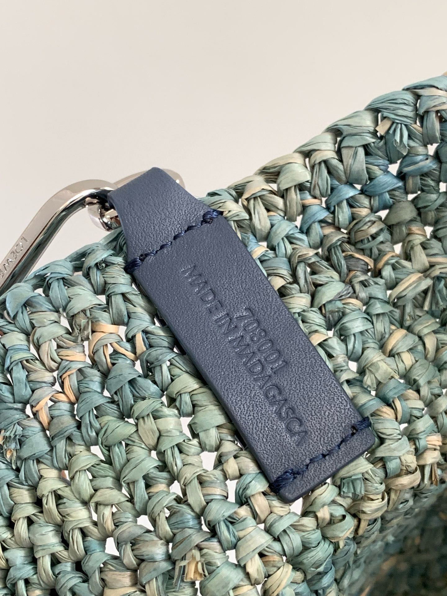 LOEWE LOE 30 SLIT BAG IN DENIM BLUE RAFFIA AND CALFSKIN