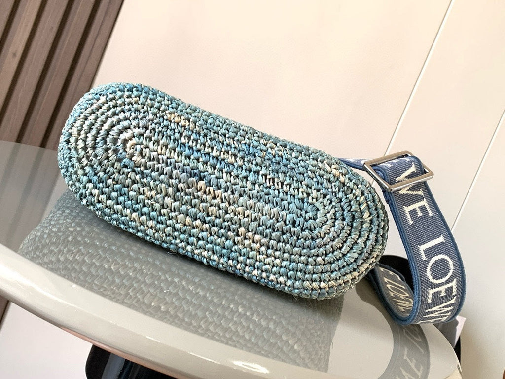 LOEWE LOE 30 SLIT BAG IN DENIM BLUE RAFFIA AND CALFSKIN