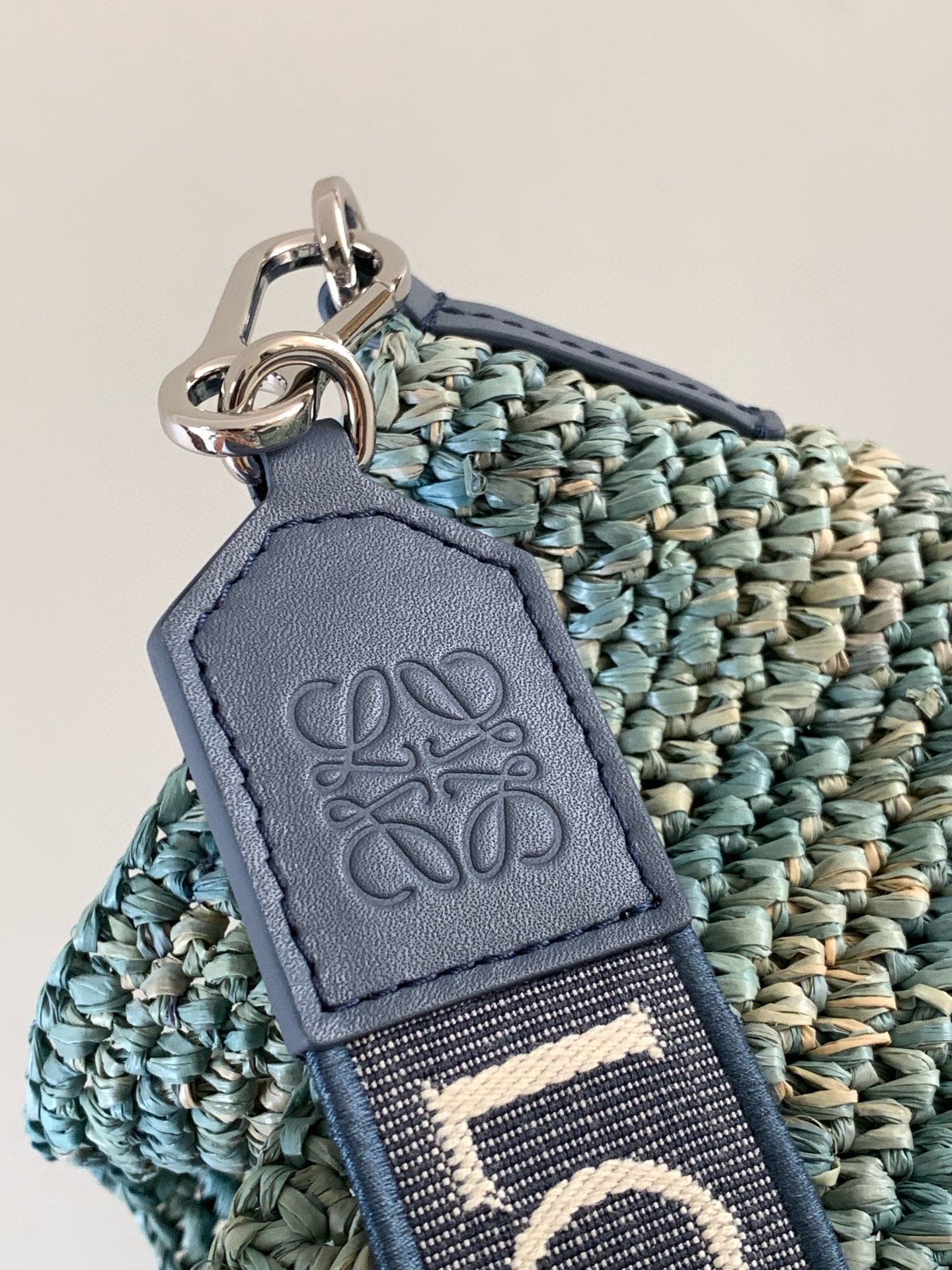 LOEWE LOE 30 SLIT BAG IN DENIM BLUE RAFFIA AND CALFSKIN