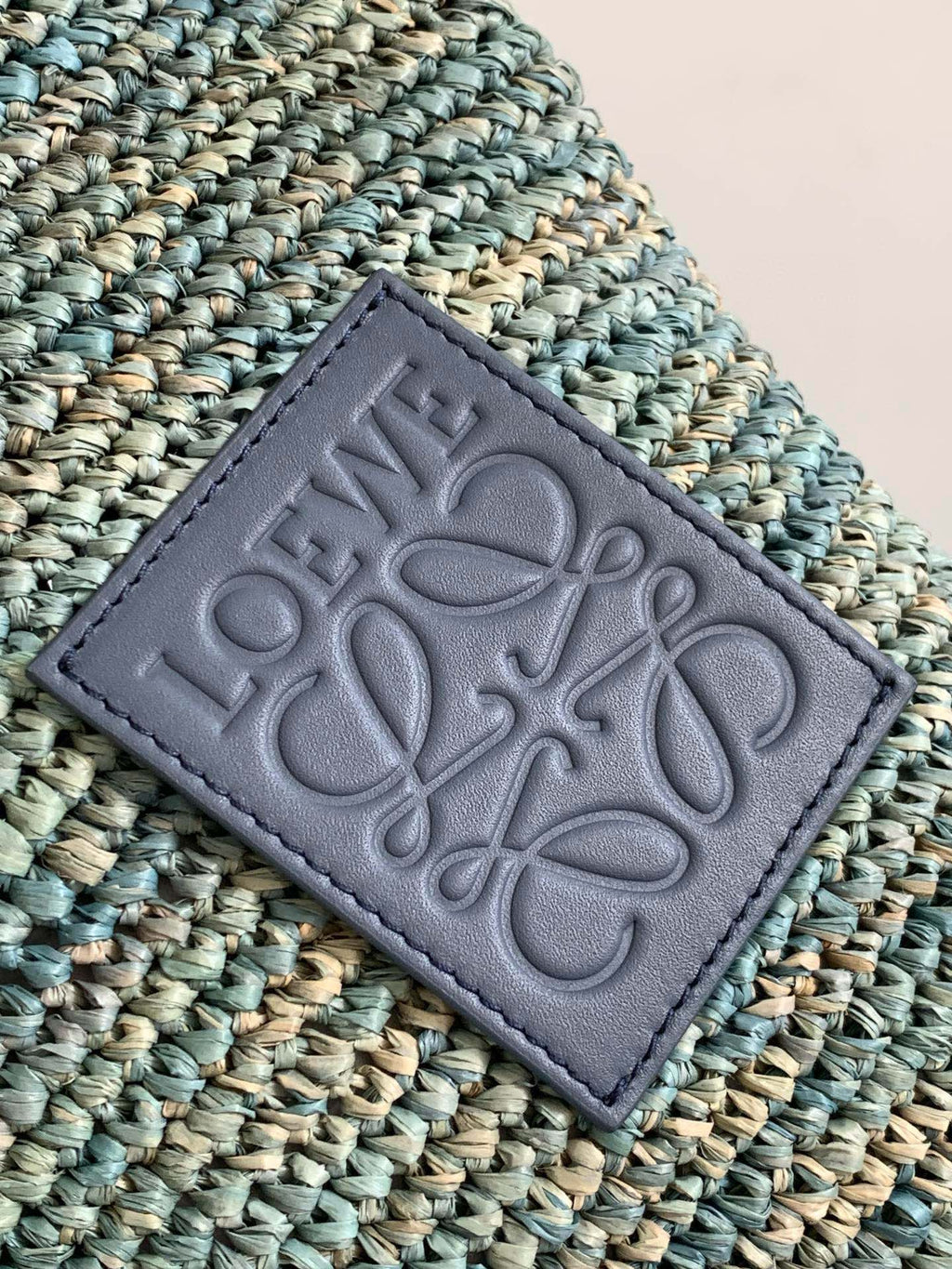 LOEWE LOE 30 SLIT BAG IN DENIM BLUE RAFFIA AND CALFSKIN