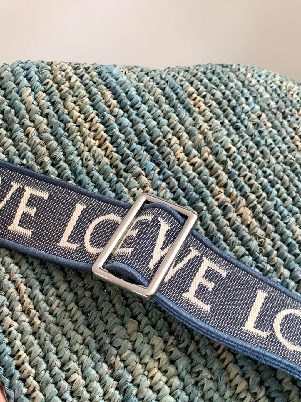 LOEWE LOE 30 SLIT BAG IN DENIM BLUE RAFFIA AND CALFSKIN