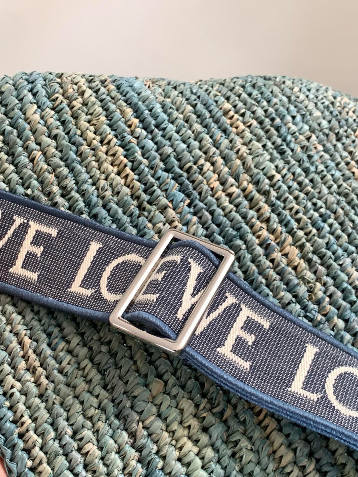 LOEWE LOE 30 SLIT BAG IN DENIM BLUE RAFFIA AND CALFSKIN