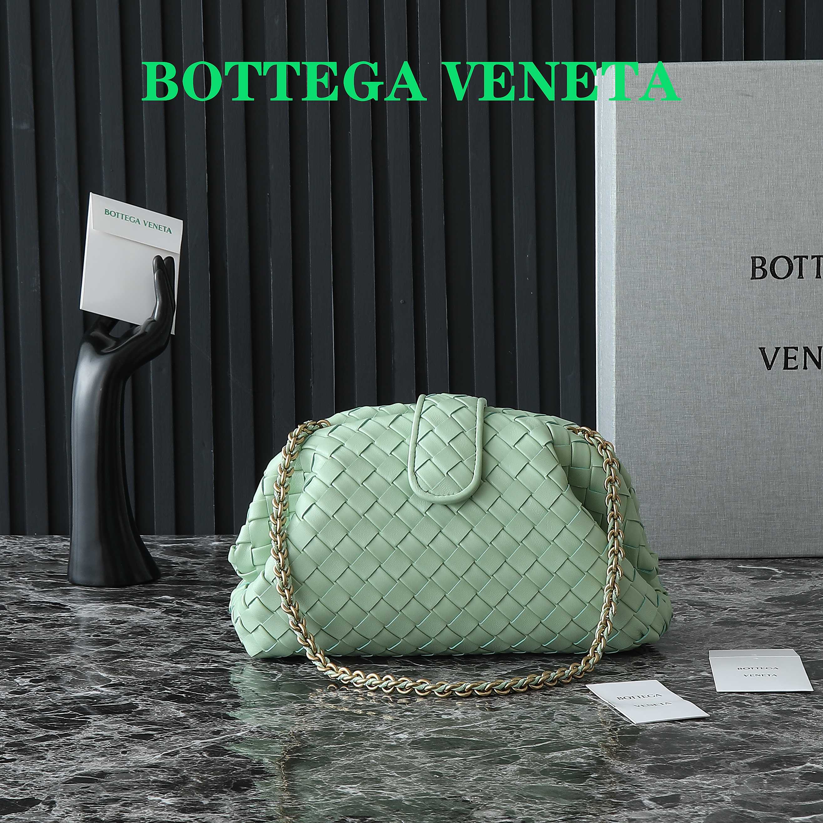 BOTTEGA VENETA Teen Lauren 1980 With Chain 31.5 Light Green Leather Ghw