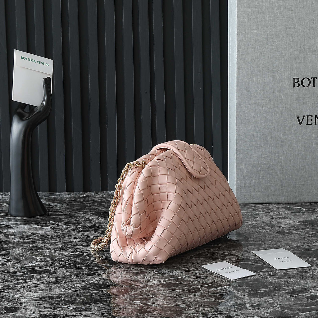 BOTTEGA VENETA LAUREN 1980 BAG 31 IN MELON PINK LAMBSKIN GOLD STRAP