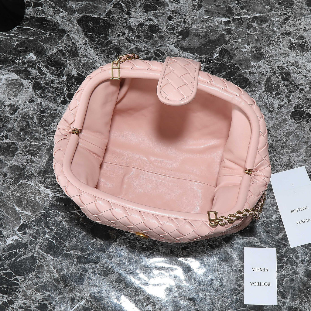 BOTTEGA VENETA LAUREN 1980 BAG 31 IN MELON PINK LAMBSKIN GOLD STRAP