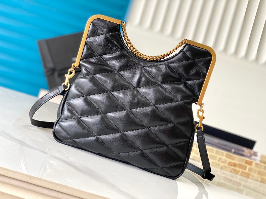 SAINT LAURENT 26 BLACK SHEEPSKIN WITH GOLD BUCKLE BAG