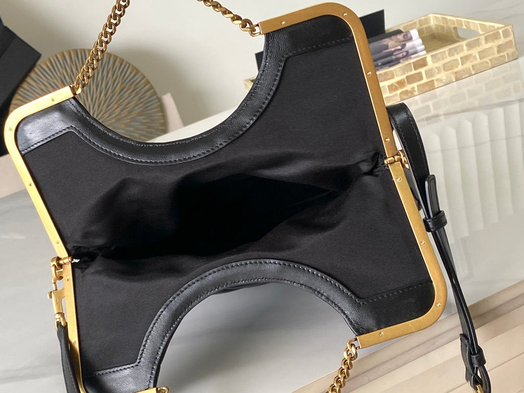 SAINT LAURENT 26 BLACK SHEEPSKIN WITH GOLD BUCKLE BAG
