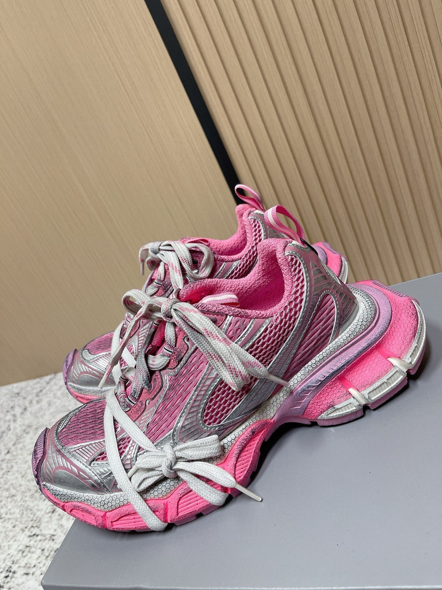BALENCIAGA 25S 3XL SNEAKERS IN PINK MESH MIX GREY PU LEATHER