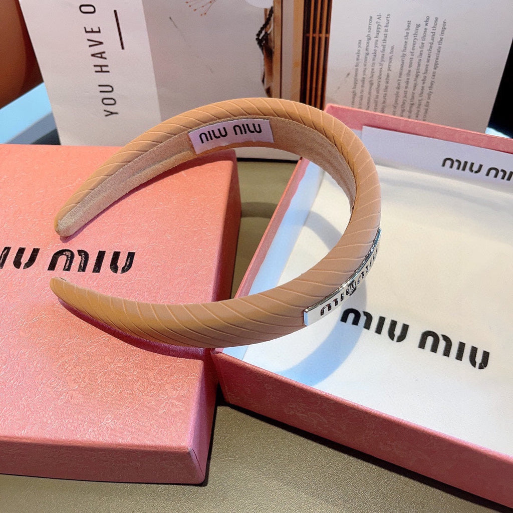 THICK HEADBAND IN BRONZE ORANGE DIAGONAL LEATHER 425479