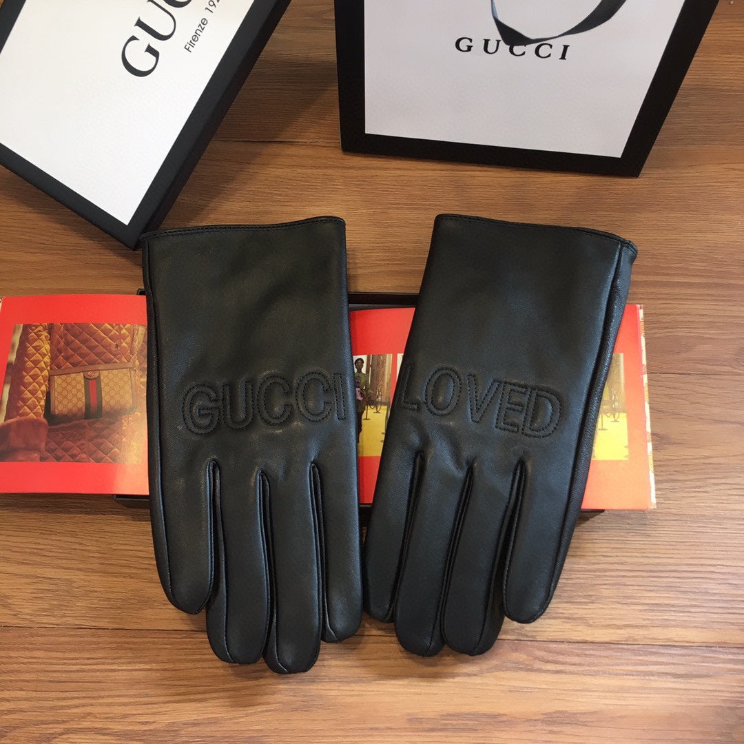 GUCCI TOUCHSCREEN LAMBSKIN GLOVES BLACK WITH WOOL LINING 409346