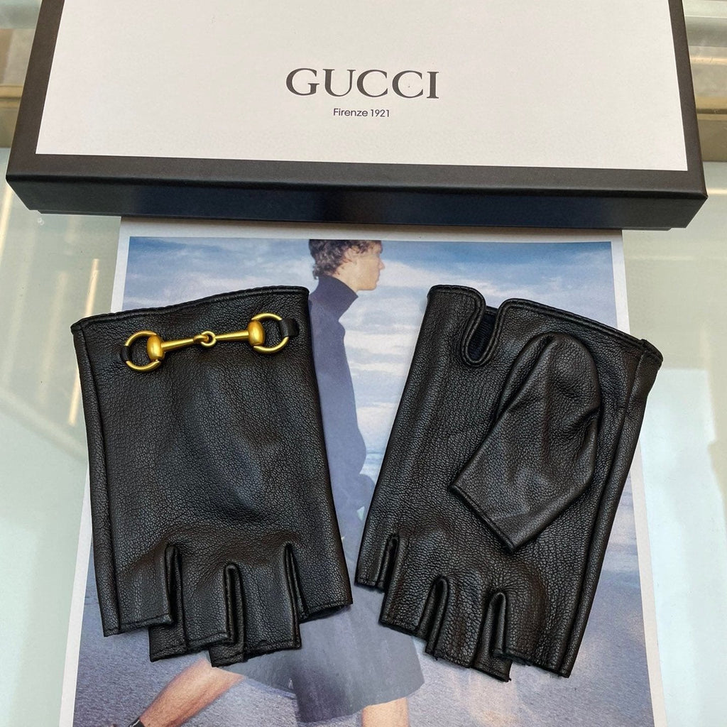 GUCCI FINGERLESS GLOVES WITH HORSEBIT IN BLACK LAMBSKIN 463853