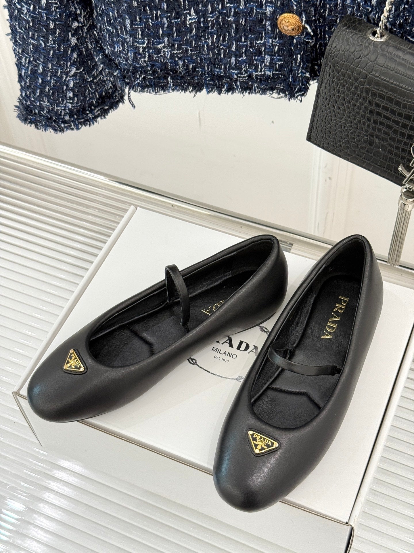 PRADA 25S SOFT PADDED BALLERINAS IN BLACK NAPPA LEATHER