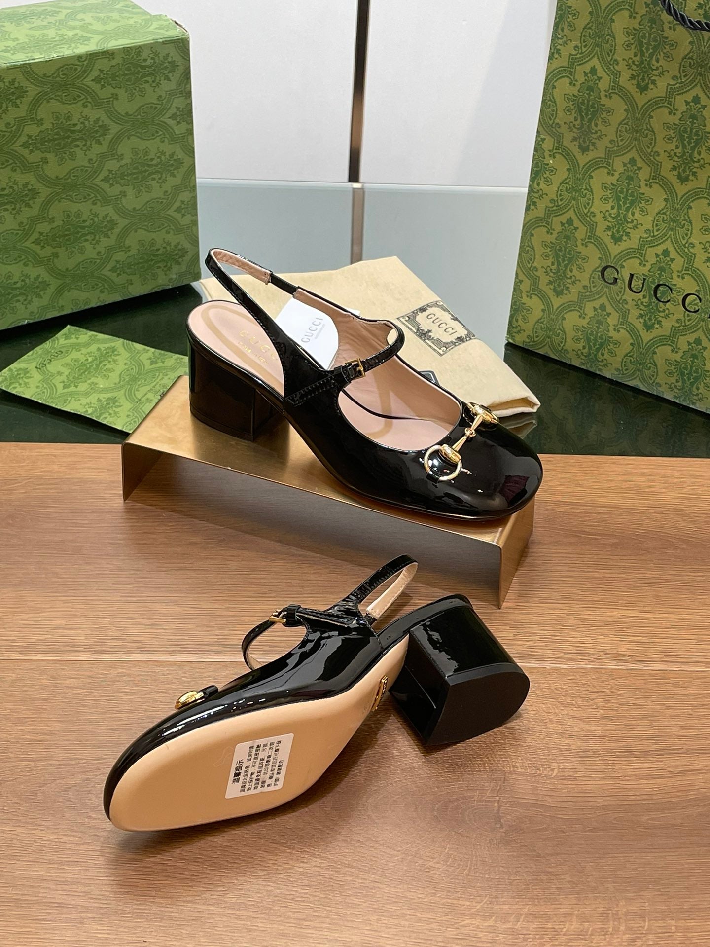 GUCCI HORSEBIT PUMP BLACK GLOSSY LAMBSKIN