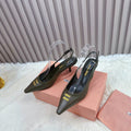 POINTED-TOE SLINGBACK IN ARMY GREEN LAMBSKIN