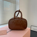 MIU MIU BEAU MINI TOP HANDLE BAG 14 IN PECAN BROWN CALFSKIN