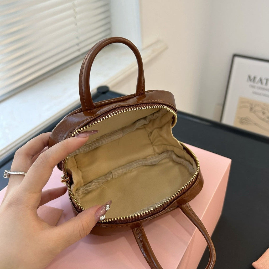 MIU MIU BEAU MINI TOP HANDLE BAG 14 IN PECAN BROWN CALFSKIN
