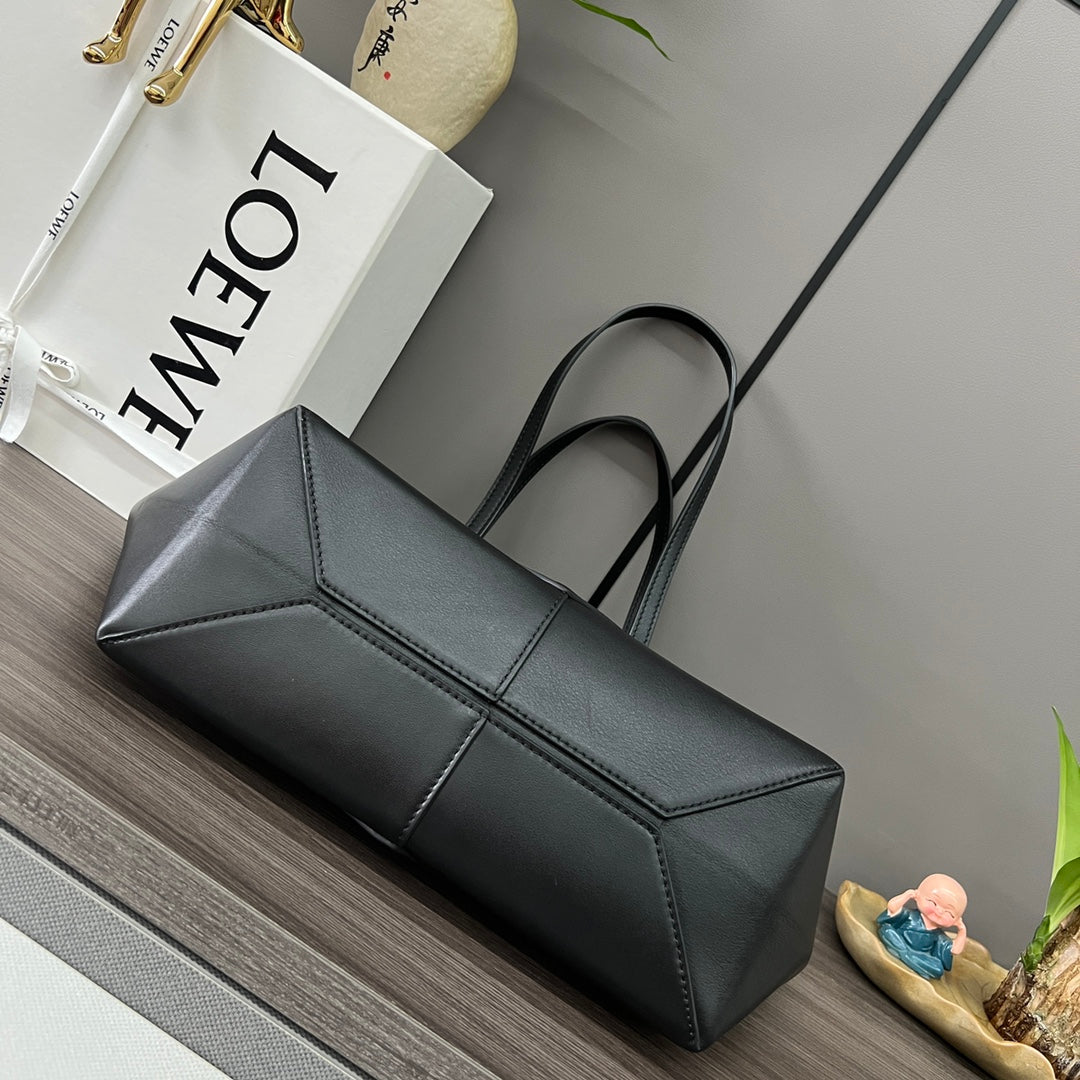 LOEWE PUZZLE FOLD CROPPED 39 BAG IN BLACK SOLF GRAINED CALFSKIN