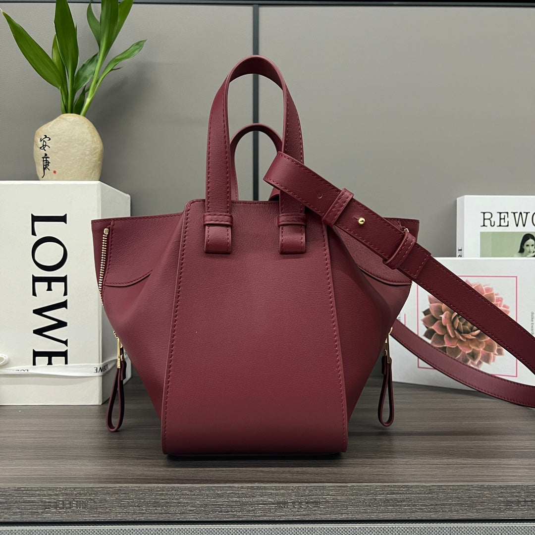LOEWE LOE 20 HAMMOCK COMPACT BAG IN BURGUNDY RED CALFSKIN