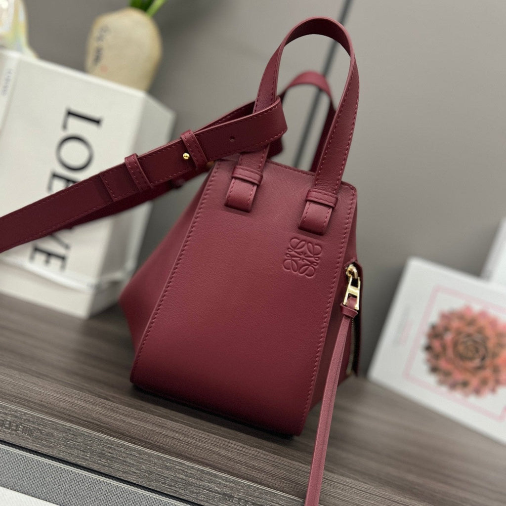 LOEWE LOE 20 HAMMOCK COMPACT BAG IN BURGUNDY RED CALFSKIN