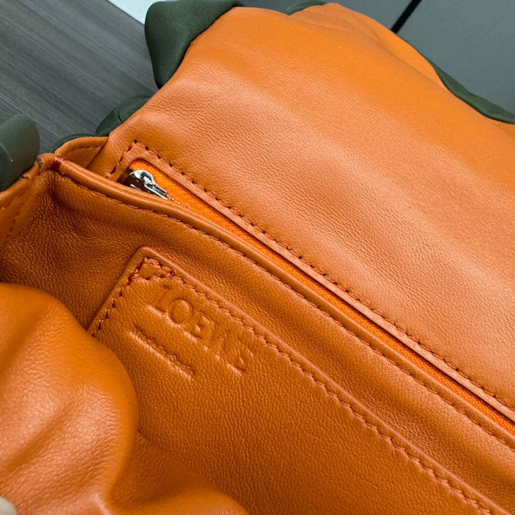 LOEWE LOE MINI PUFFER GOYA 23 BAG IN ARMY GREEN NAPPA LAMBSKIN