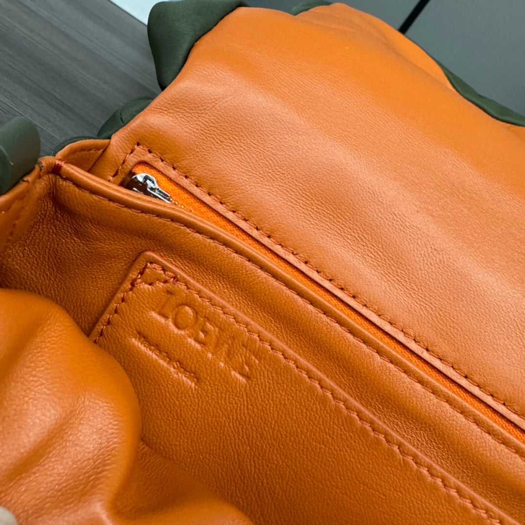 LOEWE LOE MINI PUFFER GOYA 23 BAG IN ARMY GREEN NAPPA LAMBSKIN