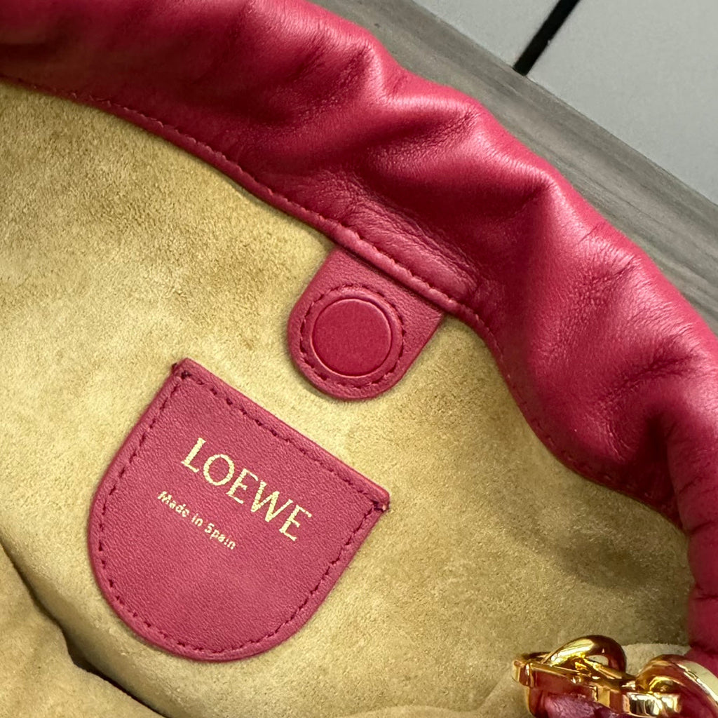 LOEWE LOE 23 FLAMENCO PURSE BUCKET IN RED PINK LAMBSKIN