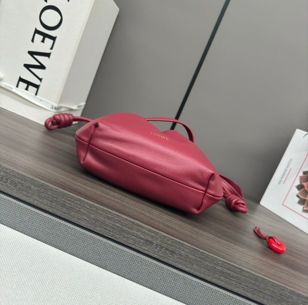LOEWE LOE 23 FLAMENCO PURSE BUCKET IN RED PINK LAMBSKIN