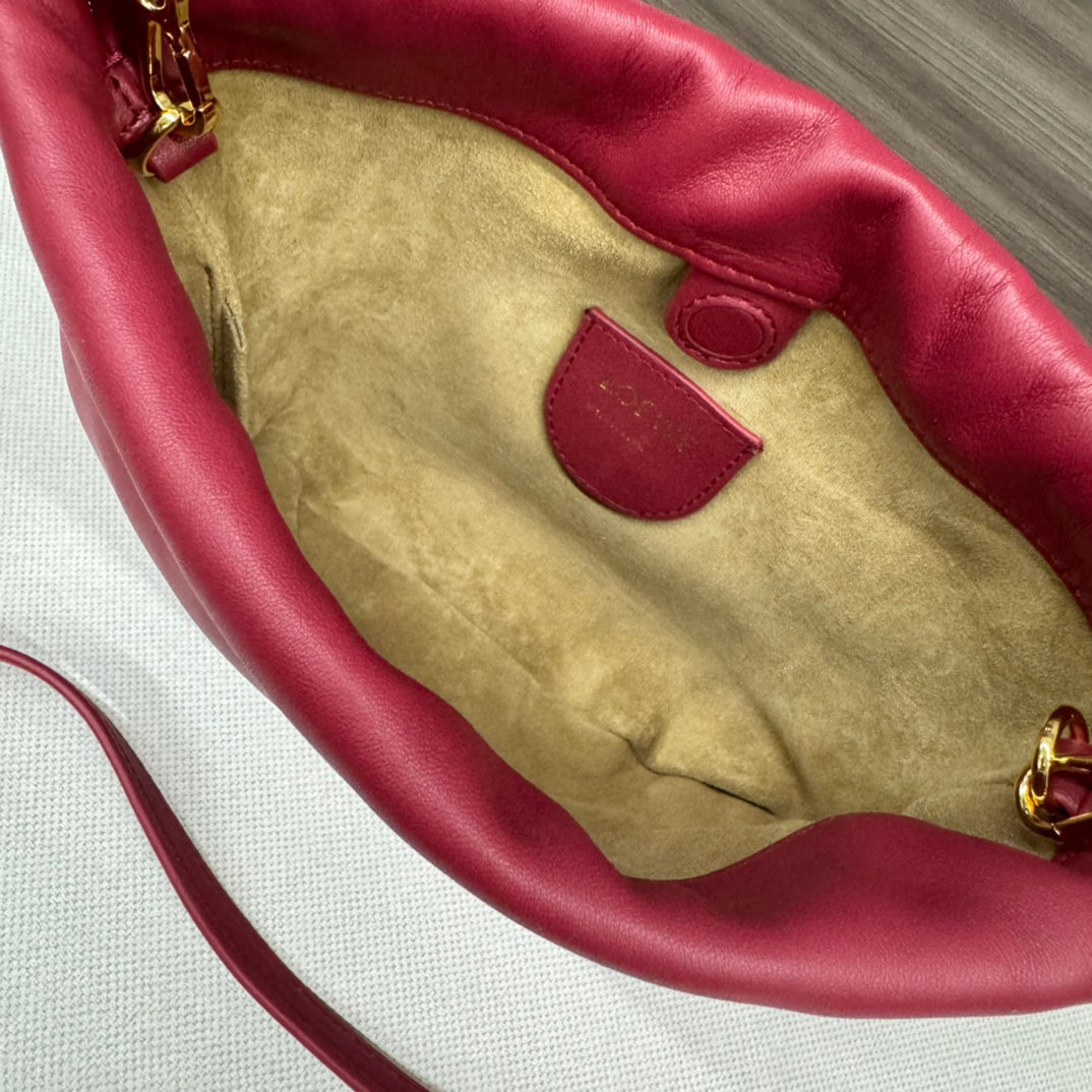 LOEWE LOE 23 FLAMENCO PURSE BUCKET IN RED PINK LAMBSKIN