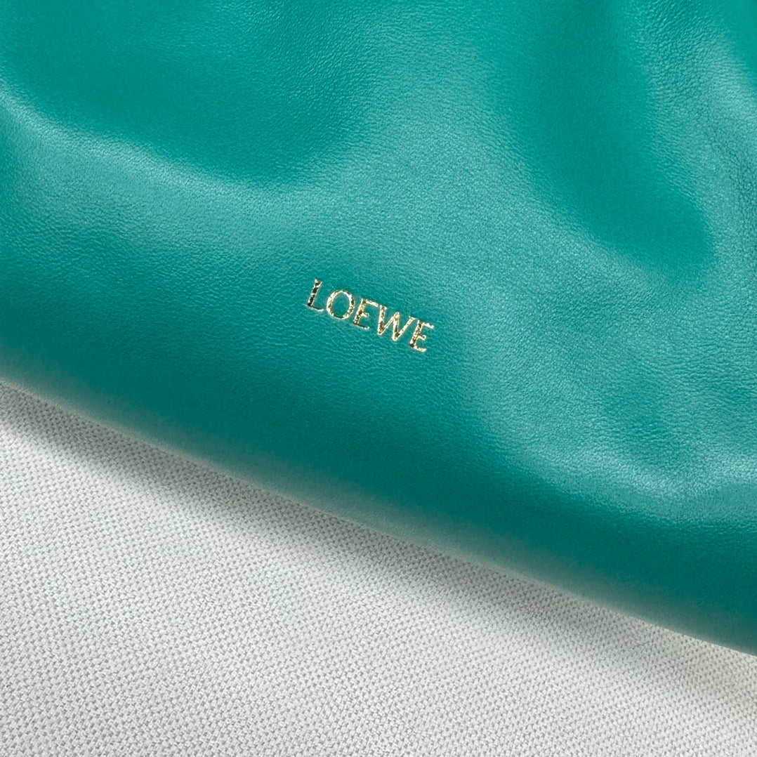 LOEWE LOE MEDIUM 30 FLAMENCO PURSE BUCKET IN TEAL GREEN LAMBSKIN