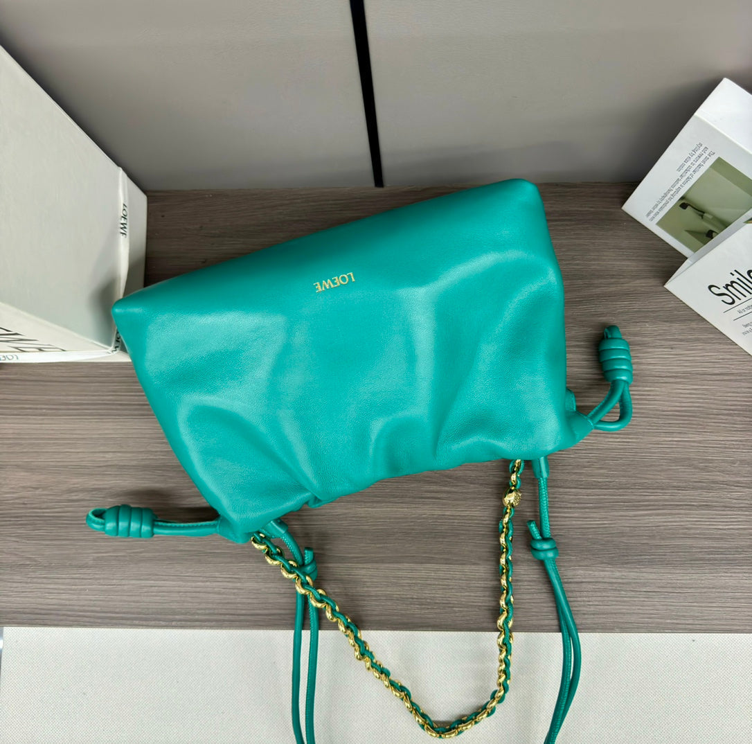 LOEWE LOE MEDIUM 30 FLAMENCO PURSE BUCKET IN TEAL GREEN LAMBSKIN