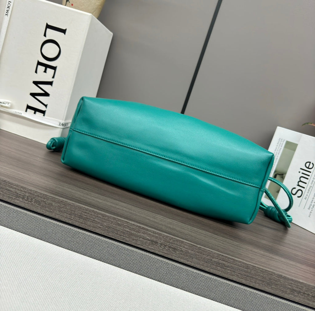 LOEWE LOE MEDIUM 30 FLAMENCO PURSE BUCKET IN TEAL GREEN LAMBSKIN