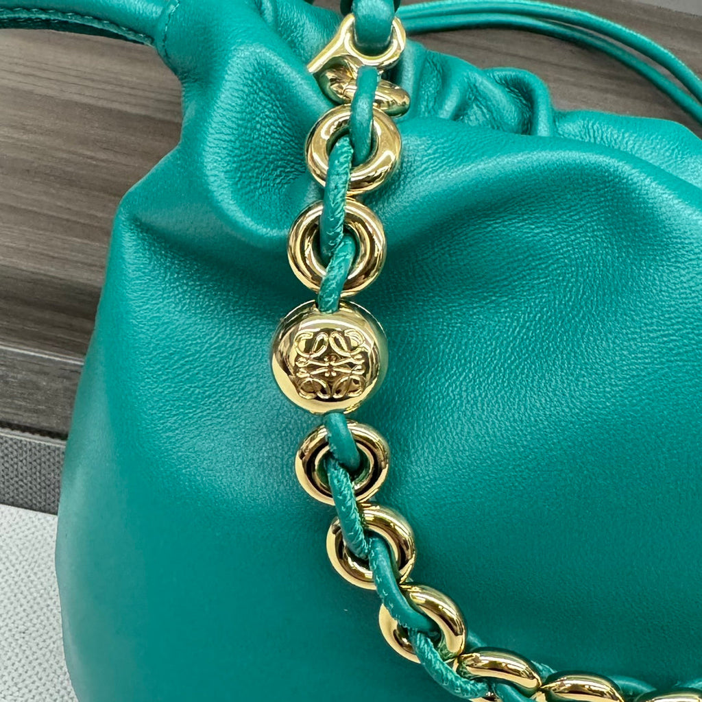 LOEWE LOE 23 FLAMENCO PURSE BUCKET IN TEAL GREEN LAMBSKIN