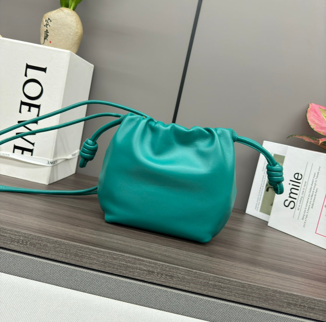 LOEWE LOE 23 FLAMENCO PURSE BUCKET IN TEAL GREEN LAMBSKIN