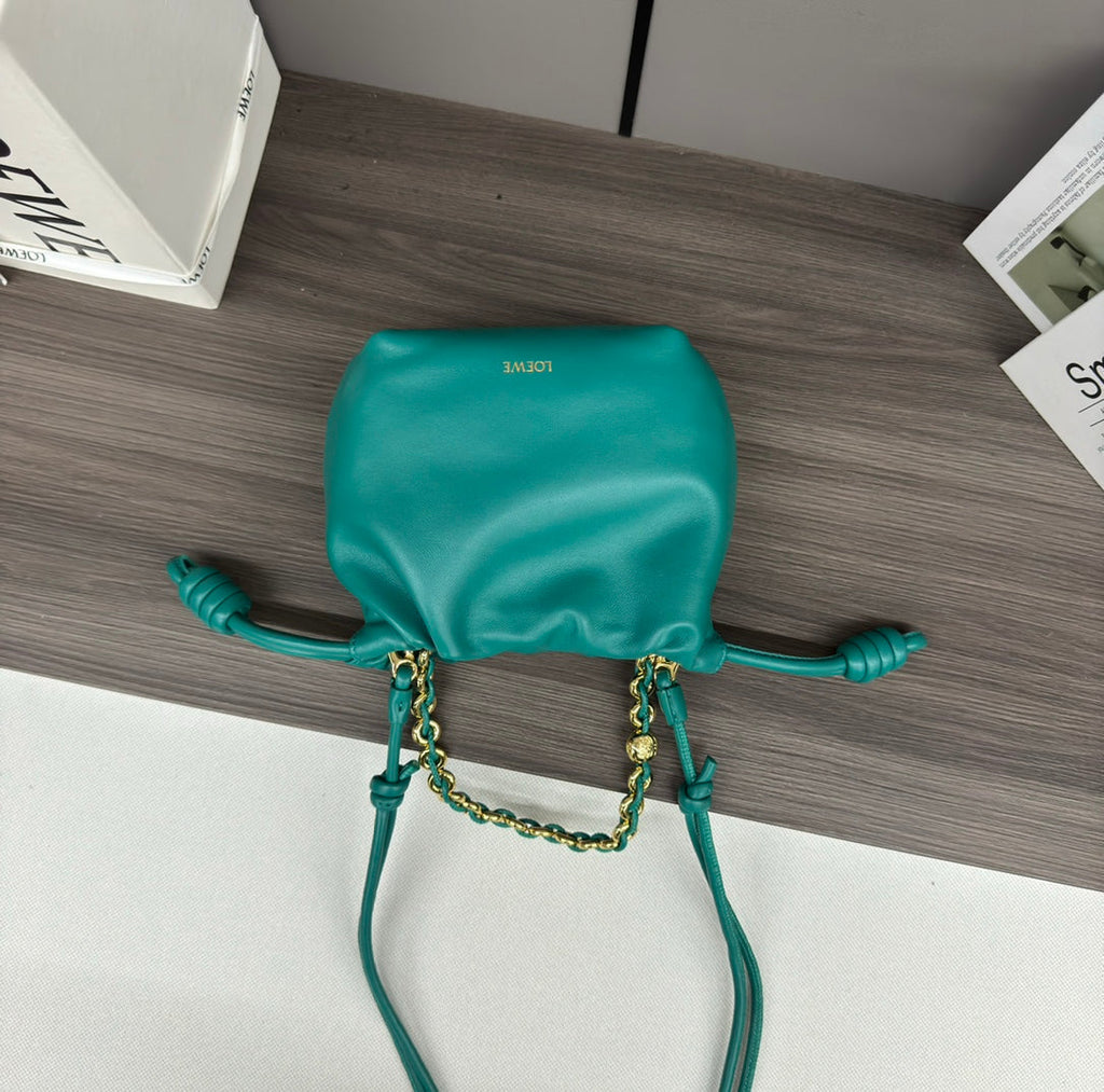LOEWE LOE 23 FLAMENCO PURSE BUCKET IN TEAL GREEN LAMBSKIN
