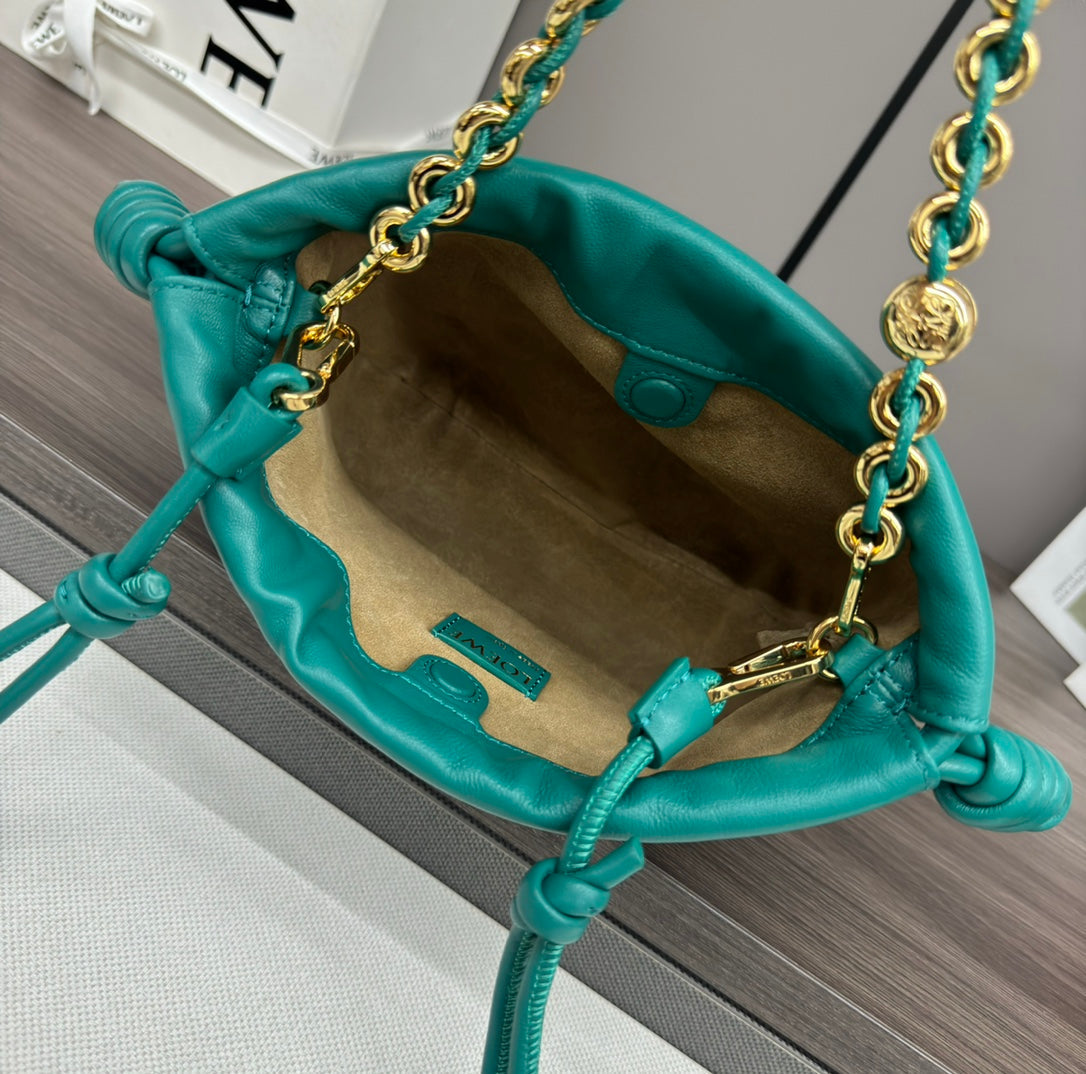 LOEWE LOE 23 FLAMENCO PURSE BUCKET IN TEAL GREEN LAMBSKIN