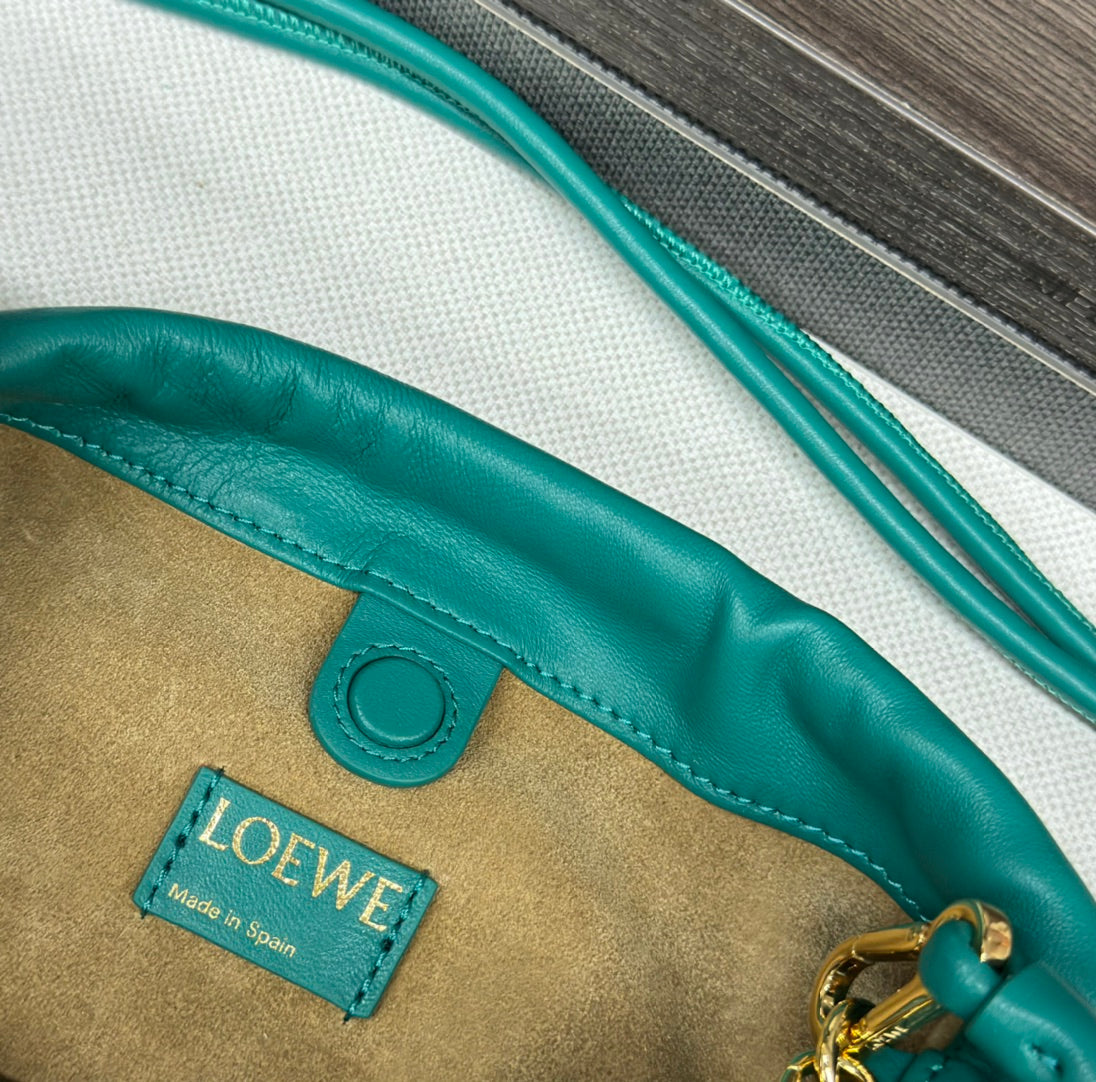 LOEWE LOE 23 FLAMENCO PURSE BUCKET IN TEAL GREEN LAMBSKIN