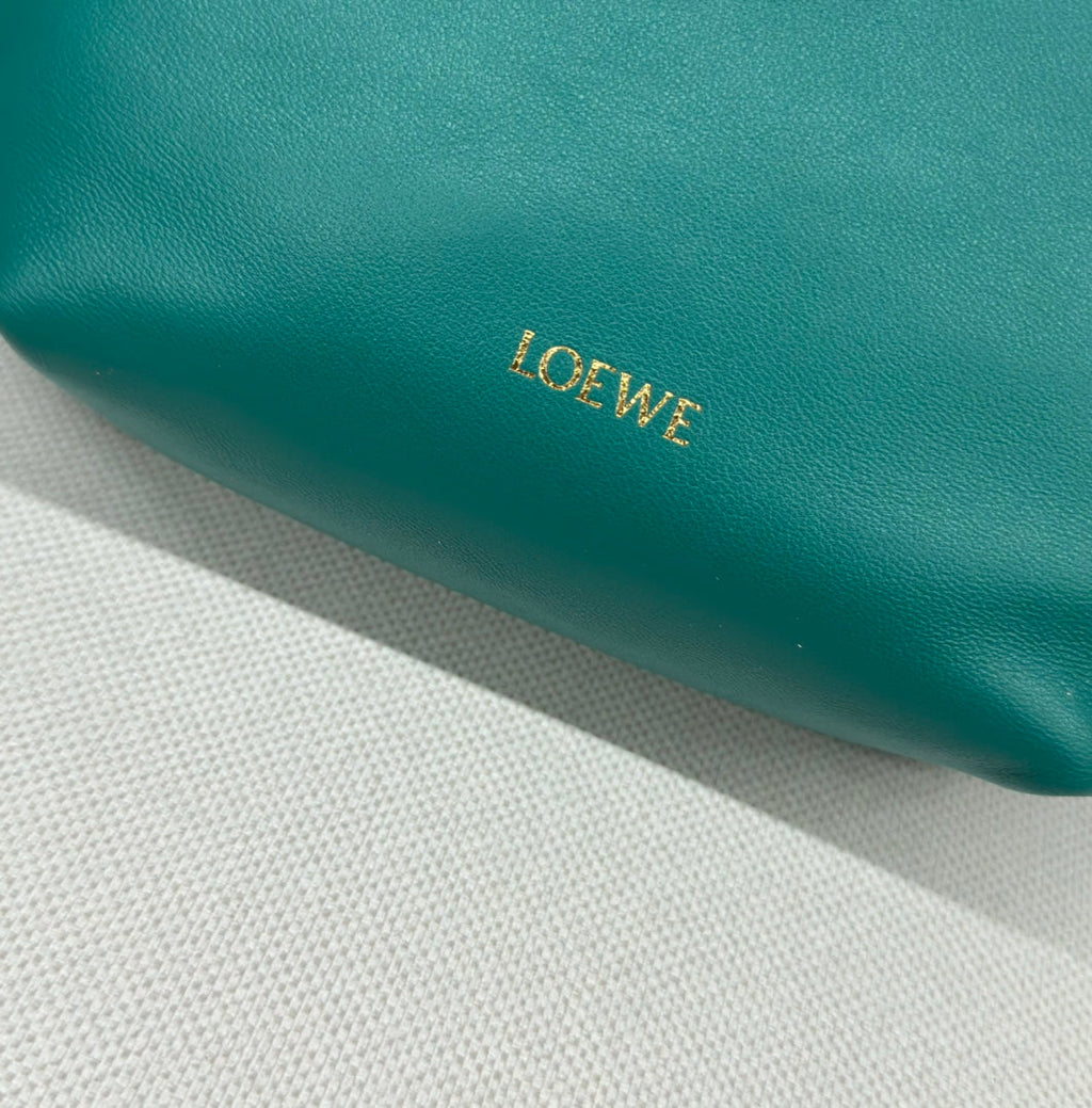 LOEWE LOE 23 FLAMENCO PURSE BUCKET IN TEAL GREEN LAMBSKIN