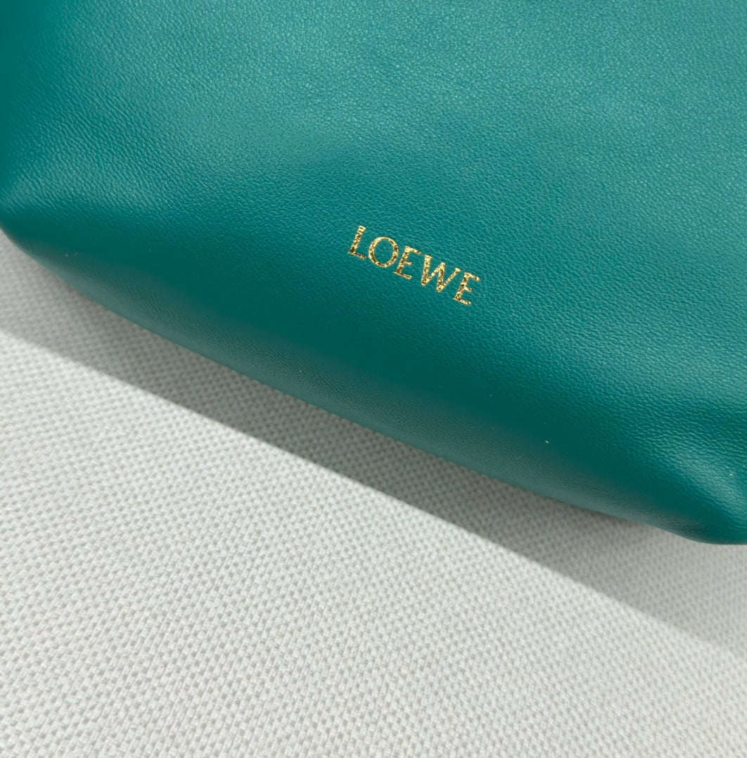 LOEWE LOE 23 FLAMENCO PURSE BUCKET IN TEAL GREEN LAMBSKIN