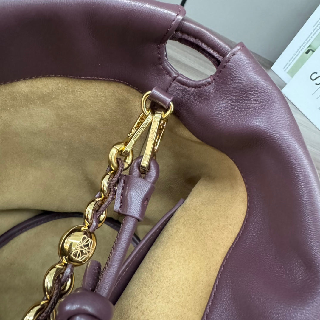 LOEWE LOE 32 FLAMENCO PURSE BUCKET IN CHESTNUT BROWN LAMBSKIN