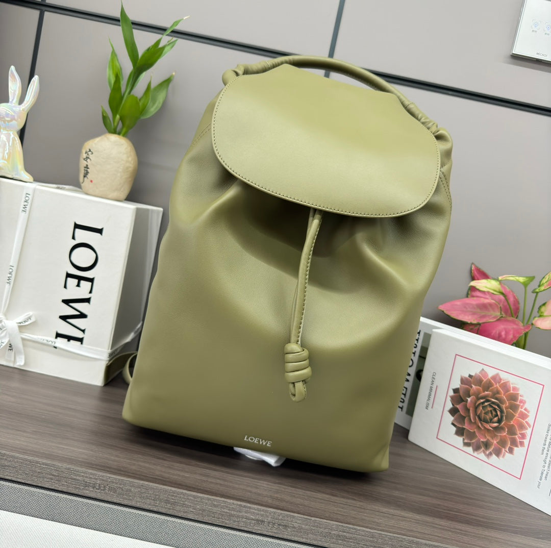 LOEWE FLAMENCO 40 BACKPACK IN CROCODILE GREEN SHINY SUPPLE CALFSKIN
